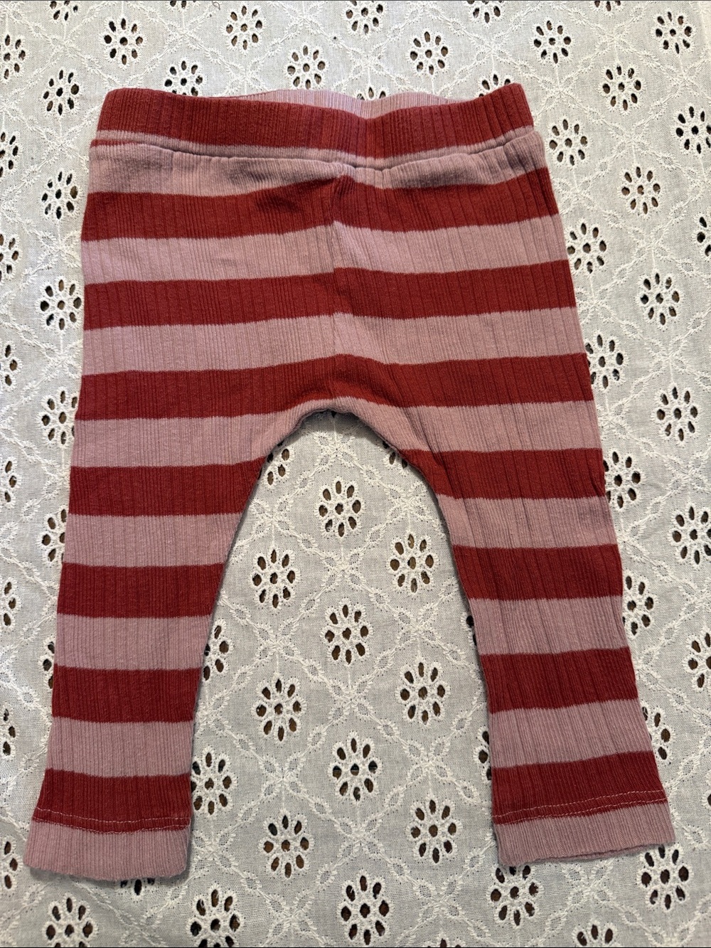 Kate Quinn Striped Pink and rust ribbed Kids Leggings